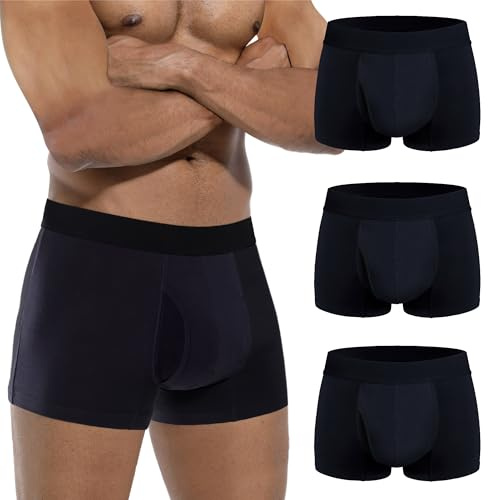 IRISMORII Calzoncillos absorbentes para hombre para incontinencia, desechables, bragueta frontal, 60 ml, a prueba de fugas, paquete de 3 (3 negros, XXL)