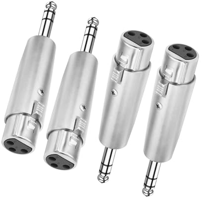 MEIRIYFA Adattatore da TRS a XLR da 1/4, 6,35 mm, XLR 3 pin, spina stereo da 1/4, spina bilanciata per altoparlante, microfono, amplificatore mixer, 4 pezzi, argento (presa XLR)