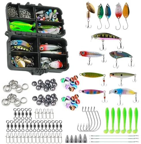 Alriedy 187 PCS Fishing Lures Kit - Saltwater & Freshwater Tackle Box Set with Crankbaits, Spoon, Hooks, Jigs, Weights and More Other Accessories, Fishing Bait Lure Gear Kit
