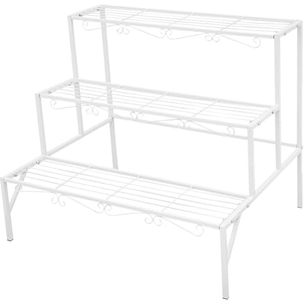 WooDerson Escalier pour plantes à 3 niveaux, en métal, style escalier, grande étagère d'exposition pour pots de fleurs, étagère à plantes, étagère pour balcon, terrasse, jardin, salon (blanc)