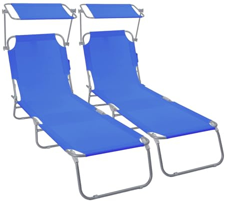 VOUNOT® Set de 2 Tumbonas Plegables con Parasol Ajustable Tumbona Playa Reclinable Respaldo Regulable 4 Posiciones Tejido Poliéster Carga Máx. 120 kg para Jardín Terraza Piscina Camping Exterior Azul