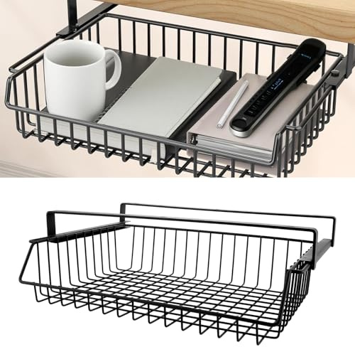 APACALI 1 cajón debajo del escritorio, estante inferior de metal, cesta de almacenamiento grande, cesta colgante estante debajo del armario, organizador de capacidad para oficina, hogar, escuela