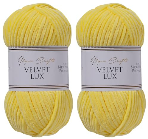Utopia Crafts Velvet Lux Chenille, superweiches grobes Garn zum Stricken und Häkeln, 2 x 100 g (Sun Yellow)