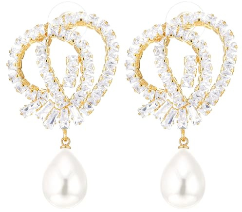 Pendientes Colgantes de Cristal Dorados con Perla en Gota, Joyería de Strass Elegante para Fiesta