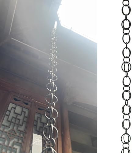 Regnkedja Med Svart Ring Utvändig Ring För Stuprör, Regnfångarkedja I Aluminium För Ersättning För Stuprör, Dekorativa Regnklockor För Regnvattenavledare,15m (5ft)