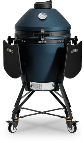 Kamado Bono Media EVO Parrilla Cerámica 56 cm (22) Azul Marino Mate – Barbacoa Kamado con Sistema GrillMax 3 Niveles, Easy Lift, Carro con Ruedas y Accesorios