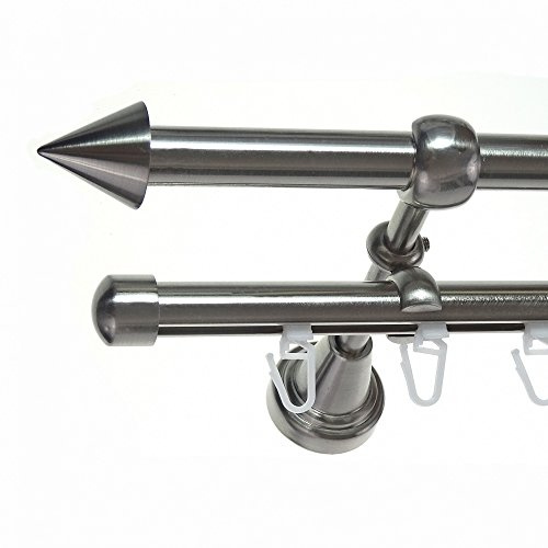 BASIT Gardinenstange Innenlauf Edelstahllook 16mm 2-läufig Wand 360cm H14