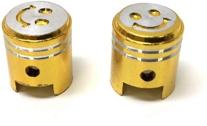 2X Ventilkappen Kolben-Design Gold/Silber für Roller, Mofa, Moped – Passend für Schraderventil, Autoventil (AV), PKW-Ventil, MTB-Ventil