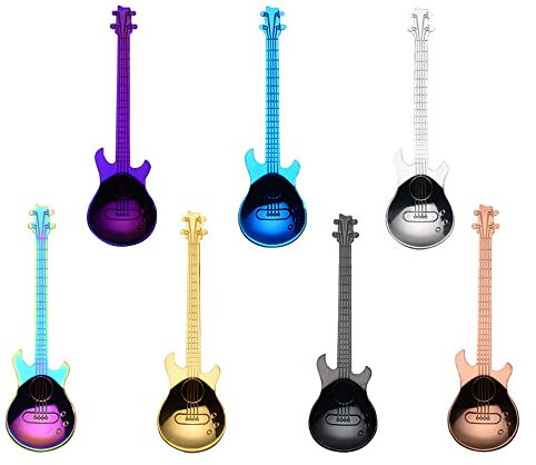 Xrten Guitar cucchiaini da caffè in Acciaio Inox,7 pcs Manico LungoMusical Caffè Cucchiaio Per Tè e Caffè