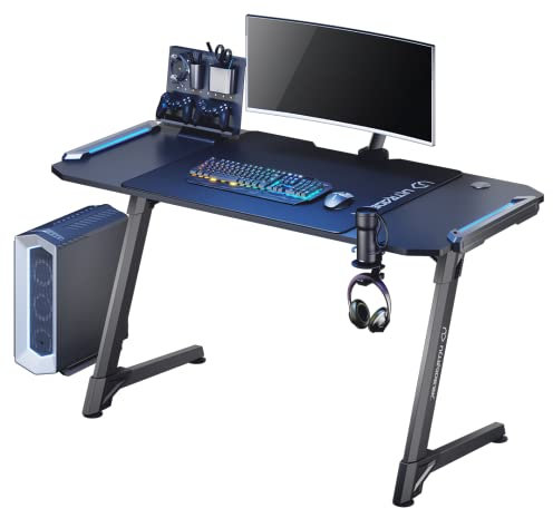 ULTRADESK Space XXL - Computertisch Gaming-Schreibtisch Tisch mit LED-Leuchten – Breiter karbonbeschichteter Tisch für Gamer – Gaming-Station mit Kopfhörerhaken Kabelablage XXL-Mauspad – Schwarz