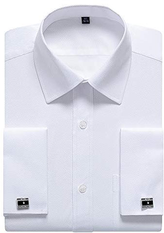 siliteelon Mens White Double Cuff Shirt, French Cuff Formal Dress Shirts (Cufflinks Included) , 16.5 inch Neck--32 inch/33 inch Sleeve, White