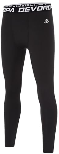 DEVOROPA Boys Leggings Quick Dry Youth Compression Pants Sports Tights Basketball Base Layer Black M
