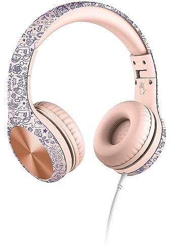 Lilgadgets Connect+ Pro Auriculares para niñas - Diseñados Pensando en la Comodidad de los niños, Auriculares Plegables sobre la Oreja con micrófono en línea, Auriculares para la Escuela, Girl Power
