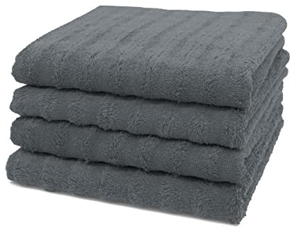 ZOLLNER 4er-Set Handtücher mit Webart, 100% Baumwolle, 50x100 cm, Graphit