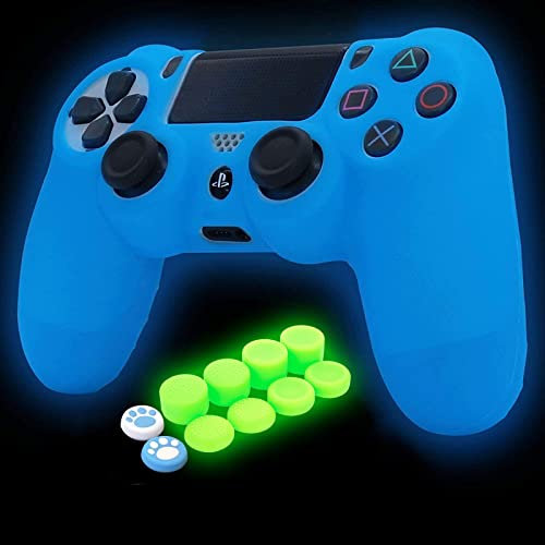 HLRAO Custodia Fluorescenza Glow in dark silicone Cover Compatibile per PS4/Slim/Pro Wireless/Wired Gamepad Controller con Pro Thumb Grips x 8 + 2 cappucci per impugnature.