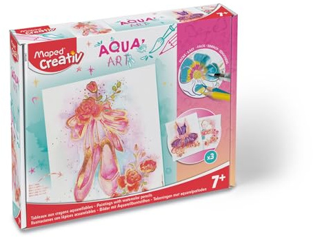 Maped CREATIV - Aqua'Art Dance - Attività acquerello per bambini - Colorare con matite acquerellabili + pennello ad acqua su superfici metalliche - 3 poster da colorare e personalizzare - Età 7+
