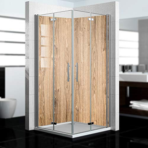 dedeco Paroi de douche imperméable - Motif : bois V1 - 2 x 90 x 210 cm - Pour remplacement du carrelage, mur décoratif, revêtement mural et plateau de douche en aluminium - Fabriqué en Allemagne