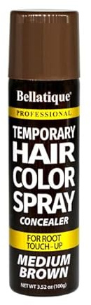 Bellatique Temporary Hair Color Spray Concealer. For Root Touch-Up. Quick & Easy, Fast Drying, No Residue, Lasts 1 Shampoo, Ammonia Free, Peroxide Free, Water Resistant (Medium Brown, 3.52 oz)