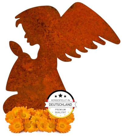 EXTRAVAGANT® Decoración para tumba de ángel, resistente a la intemperie, metal de acero, óxido, decoración para tumba, cementerio, decoración para tumba, cementerio, decoración duradera, placa