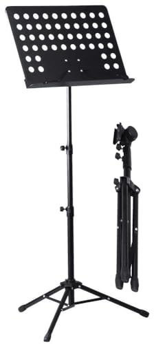ROCKSTAR - Atril Director de Orquesta para Partituras Metálico Plegable MS02 Profesional Portatil Plegable, Altura Ajustable, Ligero y Compacto Viajes Negro Soporte Regulable en Altura