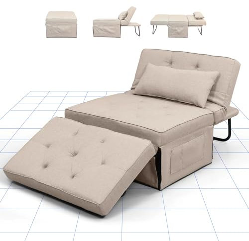 FLEXISPOT Sofabed, Relaxsessel Wohnzimmer Sessel mit hocker Schlafsessel Klappbar mit bettfunktion， SofaBett ausziehbarer Schlafsessel Belastbar bis 300kg, BEIGE, 91 * 69 * 35 cm
