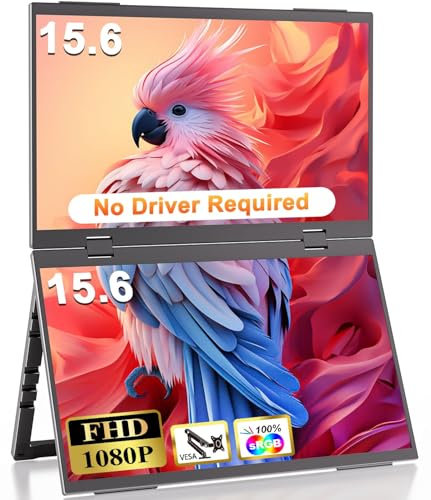 CUIUIC Monitor Portátil Doble, Pantalla Portátil Plegable 15.6 1080P, Extensor para Portátil con Rotación de 360°, Compatible con VESA, Ideal para Laptop, PC, Mac, PS5