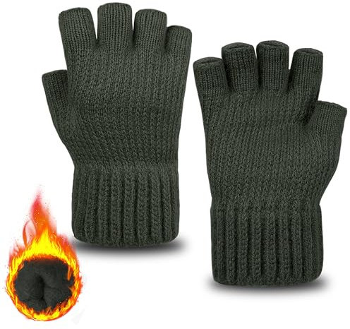 ehsbuy Fingerless Gloves for Men Thermal Soft Fleece Lined Half Finger Winter Warm Knitted Gloves for Working Driving Cycling Outdoor Sports