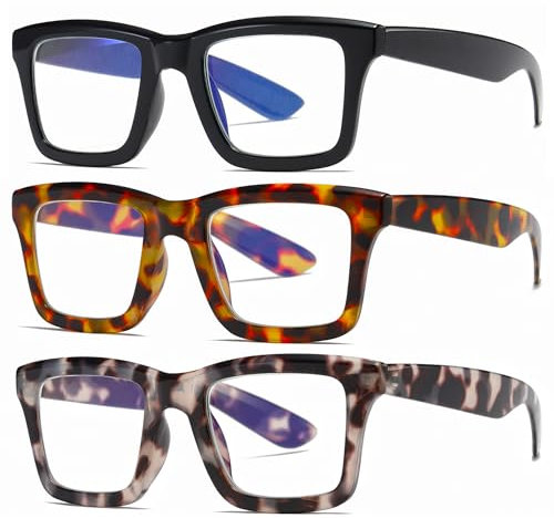 ZXYOO Occhiali da lettura quadrati classici da 3 pacchi per uomo e donna, occhiali da lettura per computer anti-luce blu +2.50