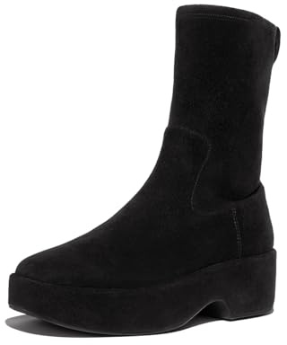 Fitflop F-luma Stretch Suede Demi-Wedge Mid-Calf Boots, Stivaletto Donna, Tutto Nero, 41 EU