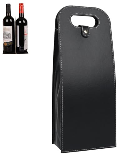 KICPUK Leather Wine Bags, Wine Gift Bag, Wine-Bags with Tote, Reusable Gift Tote Pouch for Picnics, Parties, Weddings, Picnics (Black, Two Bottle)