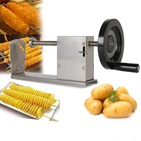WhAeoy Macchina Manuale per Patatine Fritte, Tagliapasta A Spirale, Affettatrice per Patate Tornado in Acciaio Inox, con Impugnatura Antiscivolo + 3 Lame, per Frutta, Patate,A
