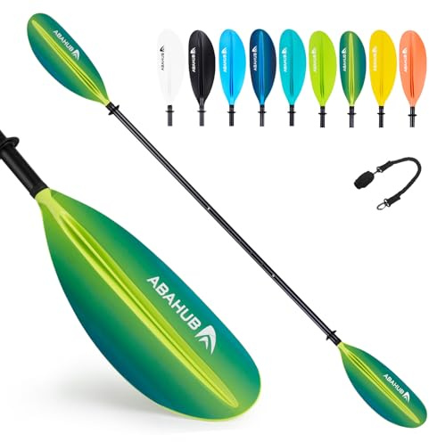 Abahub Pagaie Kayak réglable 220cm à 240cm Rame Double Paddle Aluminium avec Paddleline pour Kayak Aviron Bateau Canoë, Lames en Plastique Noir/Blanc/Bleu/Vert/Orange/Jaune/Turquoise