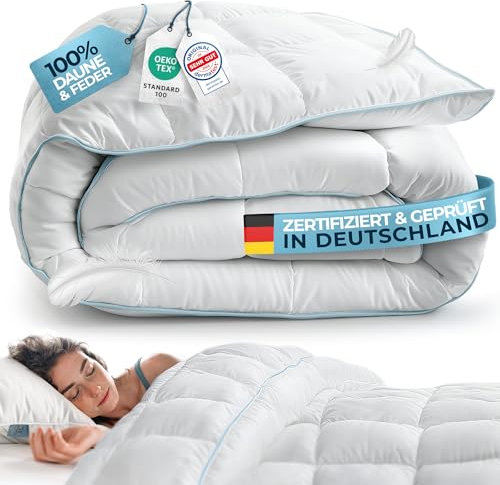 Glückstoff® Feder- und Daunendecke 135x200cm [Zertifiziert in Deutschland] - Bettdecke Daunen und Federn - Federbettdecke Oberbett - Schlafdecke Zudecke Sommer & Winterdecke - Duvet (Ganzjahresdecke)