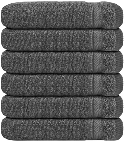 WovenWonder Set med 6 tvättdukar, 500 g/m², lyxig egyptisk bomull, supermjuk tvättlapp, hotellkvalitet, mjuk beröring (30 x 30 cm) (antracit)