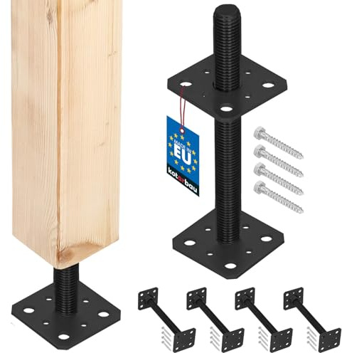 KOTARBAU® Lot de 4 Supports de Poteau en Acier thermolaqué, 80x80x250 mm, Anthracite. Manchon à enfoncer ou à Visser, réglable en Hauteur. Convient pour poteaux, solives et ancrage au Sol.