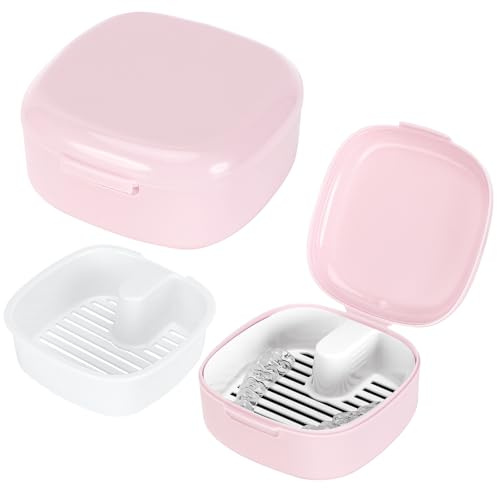 Zikenis Boîte de rangement pour prothèses dentaires avec tami,boîte à appareils orthodontiques,Boîtes pour Prothèses Dentaires,boîte à attelles dentaires pour support,boîte de nettoyage (Rose)