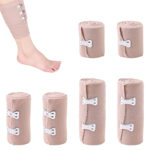 KIRZAX 6 piezas venda elástica,vendas elásticas lavables y reutilizables,vendaje elástico de compresión con clips de metal, para soportar muñeca, tobillos y rodillas