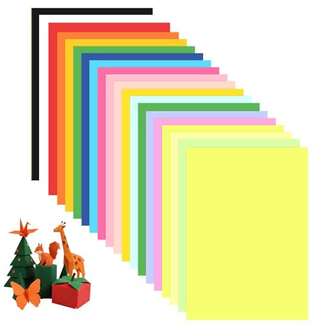 Origami Papier, 200 Blatt Buntes Papier A4, 20 leuchtende Farben, 80 g/m² Doppelseitig Tonpapier Bunt Bastelpapier Faltpapier für DIY Origami Bastelprojekte Verzieren Geschenken