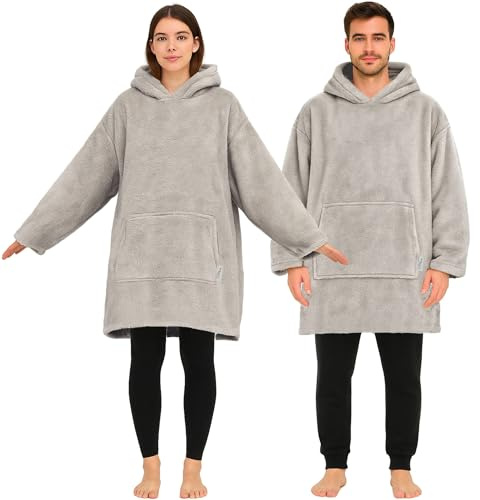 CalmyLIFE Hoodie Decke mit Ärmeln - Plüsch Sherpa Deckenpullover Oversize Kuscheldecke zum anziehen Kuschelpullover für Damen Herren XXL Poncho Blanket Pullover
