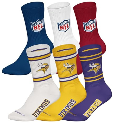 NFL Unisex Socken, 6er Pack Teams, 6Pack Crew Socks, Football, Logo, Baumwollmischung Minnesota Vikings 2/Mix 43-46