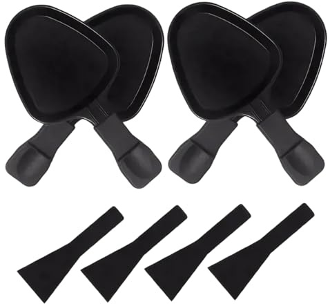 StaZamor Padella per raclette da 4 pezzi, padella per formaggio raclette in metallo con spatola in nylon, griglia triangolare di ricambio per formaggio, dessert, contorno