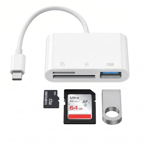 USB-C 3-i-1 SD-kortläsare, minneskortläsare för micro SD med dubbla kortfack och USB 3.0-port, lämplig för resor, kontor och fotostudio. Kompatibel med iPhone 17/16/15-serien, iPad, MacBook