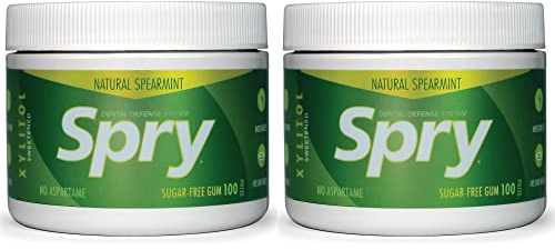 Spry Fresh Natural Xylitol Chewing Gum Dental Defense System - Aspartame-Free, Sugar-Free, Non-GMO, Gluten-Free (Spearmint, 100 Count - Pack of 2)