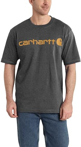 Carhartt Camiseta de Manga Corta Pesada con Logotipo para Hombre, Gris (Carbon Heather), Large