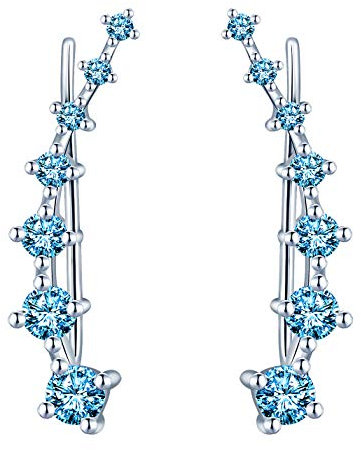 Yumilok Damen Schmuck Ohrklemme Ohrringe Ohrstecker Ohrclip Ohr-ringe Ohr-clip 925 Sterling Silber Zirkonia für Damen Mädchen Blau
