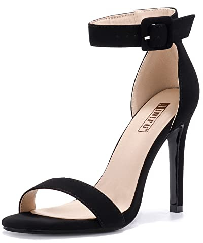 IDIFU Women's Black Gold Nude High Heel Stiletto Sandals Open Toe Dressy Wedding Party Shoes Heels for Women (Black Nubuck, 7.5MUS)