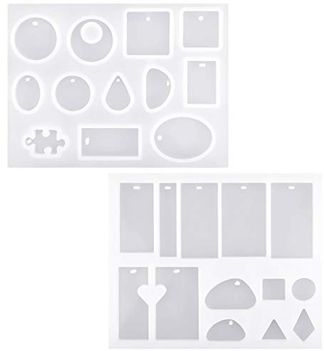 Jinlaili 2 Pezzi Stampi in Resina Epossidica, Stampo in Silicone per Gioielli, Stampi in Resina per Pendenti con Fori, Artigianato Stampi in Silicone per DIY Gioielli Collana Orecchini Portachiavi