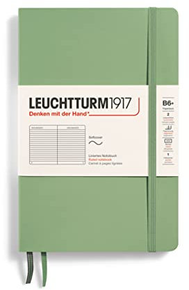 LEUCHTTURM1917 363933 Notizbuch Paperback (B6+), Softcover, 123 nummerierte Seiten, Salbei, Liniert