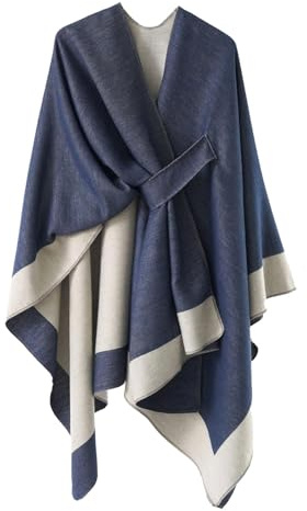 Zetieny Poncho da Donna Reversible Cape Elegante Open Front Winter Cardigan Sciarpa Calda Lavorata a Maglia