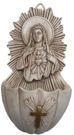 YHHIRCH Cuenca de agua bendita familiar para colgar en la pared, fuente de agua de Nuestra Señora de Gracia, esculturas de resina, fuente de agua bendita, fuente de almacenamiento de agua bendita,